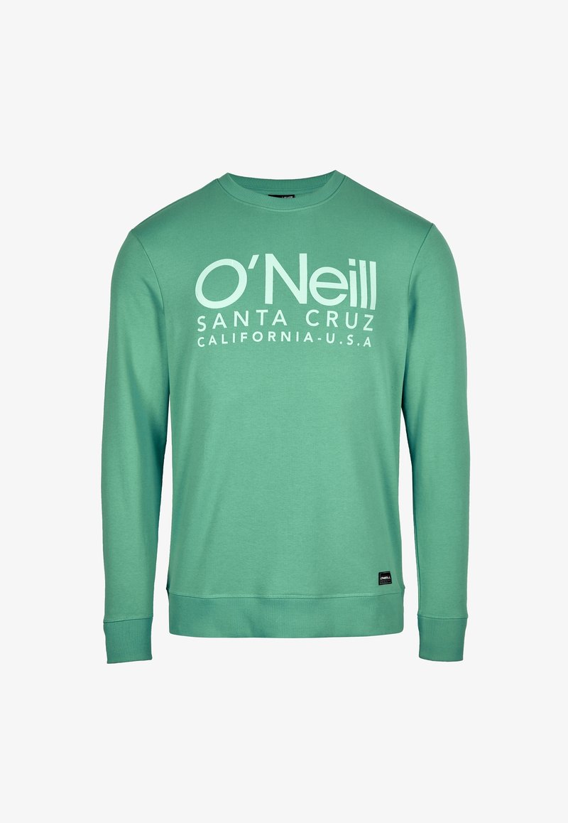 Sweat-shirt vert à manches longues O'Neill avec texte blanc « O'Neill Santa Cruz California U.S.A » sur le devant.
