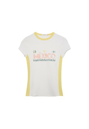 Stradivarius, CONTRAST NECK T-SHIRT WITH SLOGAN - T-shirt con stampa - light yellow