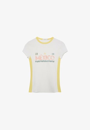 Stradivarius, CONTRAST NECK T-SHIRT WITH SLOGAN - T-shirt con stampa - light yellow