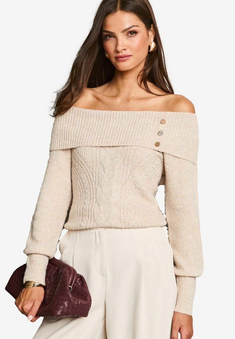 Lipsy REGULAR FIT - EYELASH BARDOT - Svetr - beige
