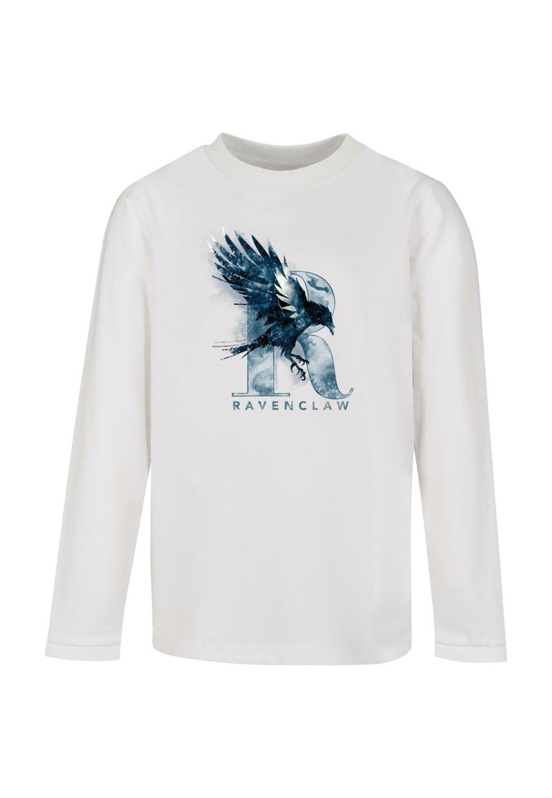 Valge pika varrukaga T-särk, millel on sinine ja must korvid ja stiliseeritud fondiga "R" ning "RAVENCLAW" tekst all.