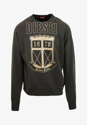 Donkergrijze sweatshirt met een geribbelde halslijn, voorzien van een gedurfde gouden en zwarte grafische print, inclusief het jaar "1978" en een schildembleem.