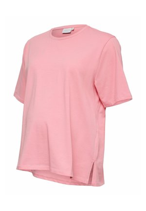Loszittend roze T-shirt met korte mouwen, ronde hals, zijsplit en een licht gebogen zoom.