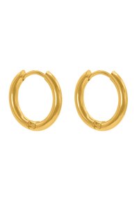 Boucles d'oreilles en métal doré avec une finition lisse et polie. Forme ronde avec une texture douce et une fermeture par clip sécurisée.