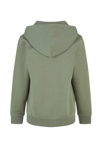 Bluza z kapturem w oliwkowym kolorze, wykonana z miękkiego materiału. Posiada luźny krój, ściągacze na rękawach oraz prosty design bez widocznych logo.