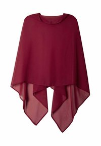 Poncho in chiffon color mogano con scollatura rotonda e orlo asimmetrico. Tessuto leggero e fluente con una texture liscia e design a strati.