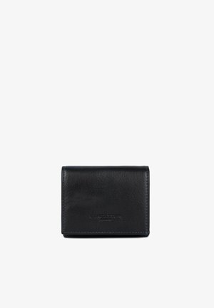 Portefeuille Lancaster Paris en cuir noir avec coutures visibles, compact et rectangulaire, présenté fermé sur fond blanc.
