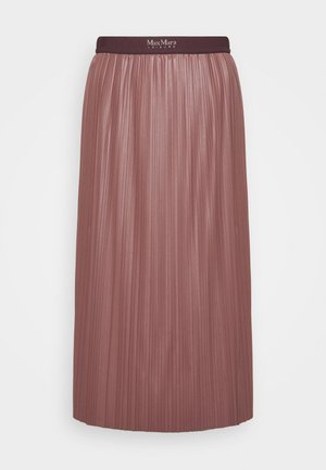 Mauve plisowana spódnica midi z elastycznym pasem w ciemnym odcieniu mauve, z logo Max Mara Leisure na pasie.