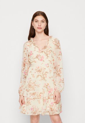 Vero Moda VMROSA V NECK SHORT DRESS - Φόρεμα ημέρας - creme brulee/pink yarrow
