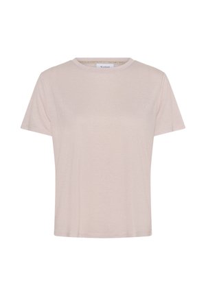 T-shirt a maniche corte con scollo rotondo in beige chiaro con un leggero effetto scintillante. Realizzata in tessuto morbido con una vestibilità comoda e orlo pulito. Nessun marchio visibile.