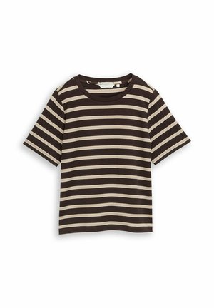 TOM TAILOR, T-SHIRT INTERLOCK CREW NECK - T-shirt imprimé - brown beige irregular stripe