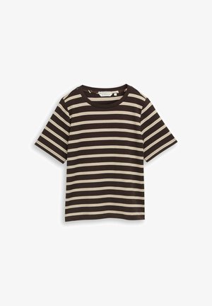 TOM TAILOR, T-SHIRT INTERLOCK CREW NECK - T-shirt imprimé - brown beige irregular stripe