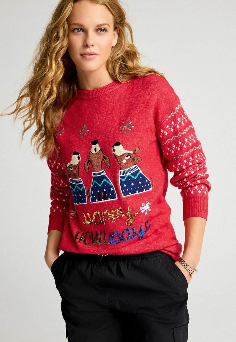 Next CHRISTMAS Trui red happy howlidays slogan/rood Zalando.be