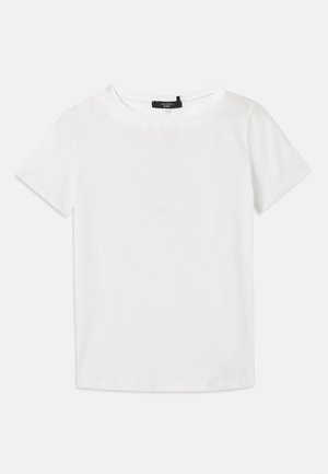 T-shirt blanc à manches courtes en coton doux, avec un col rond et un ourlet droit, sans motifs ni accents visibles.