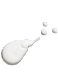 Thick white cream-like substance on a white background, with a teardrop shape and three smaller droplets beside it. Smooth texture.