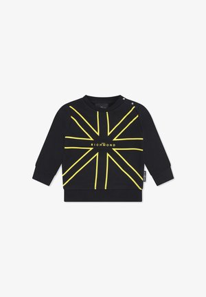 Felpa nera con linee grafiche gialle disposte a stella. Presenta polsini e orlo a coste, e un logo centrato sulla parte frontale.