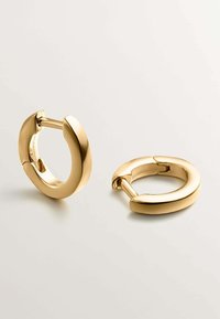 Pendientes de aro de oro con un acabado suave y pulido. El diseño presenta una forma gruesa y redondeada y un cierre de bisagra seguro.