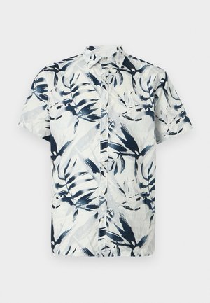 Trumpomis rankovėmis marškiniai su mėlynos ir baltos spalvos lapų raštu, sagomis priekinėje dalyje ir apykakle. Pagaminti iš lengvos, orui pralaidžios medžiagos.