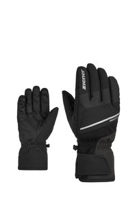 Black waterproof gloves featuring a textured grip, elastic cuffs, reflective accents, and a snug design for warmth and mobility.
