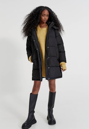 MIT KAPUZE - Winter coat - mottled black