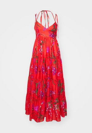 Erdem STRAPLESS LONG TIERED DRESS WITH TIES - Maksi suknelė - poppy