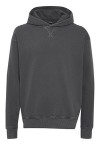 Kapuzenpullover in Anthrazit aus einer weichen Baumwollmischung, mit einer Kängurutasche, gerippten Bündchen und einer lockeren Passform. Dezente Kreuzstichdetails am Ausschnitt.