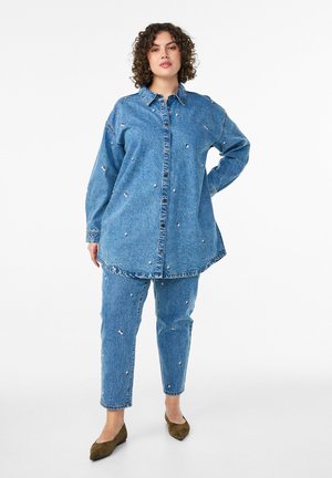 Mom-farkut - blue denim cherry