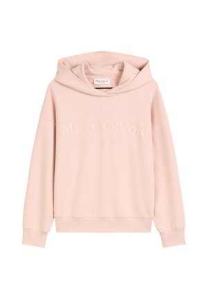 Lichtroze hoodie gemaakt van zachte stof, met een ontspannen pasvorm en geborduurd "Marc O'Polo" logo aan de voorkant.