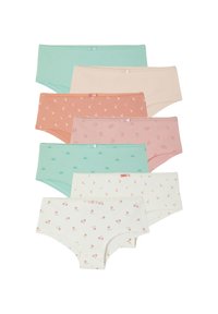 Set aus acht Baumwoll-Hipster-Unterhosen in Pastellfarben, mit Blumen- und Sonnenmustern, Spitze und unterschiedlichen Drucken auf jedem Paar.