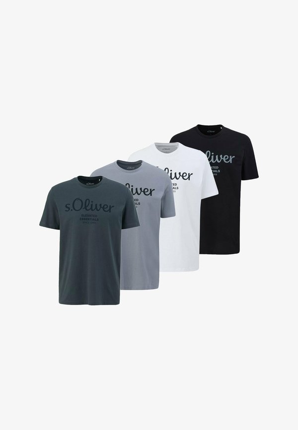 4ER PACK LOGO RUNDHALS - Print T-shirt - weiß hellgrau dunkelgrau schwarz