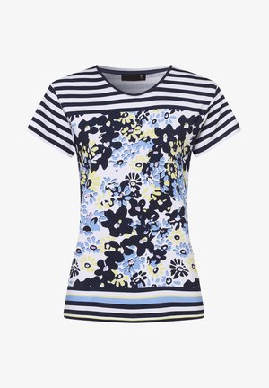 Print T-shirt - marine weiß