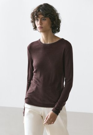Massimo Dutti LONG SLEEVE WITH DOUBLE FINISH - Langærmet T-shirt - dark brown
