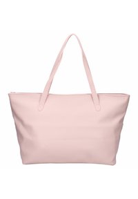 Lyserød totebag med to lange håndtag og lynlåslukning, vist mod en hvid baggrund.