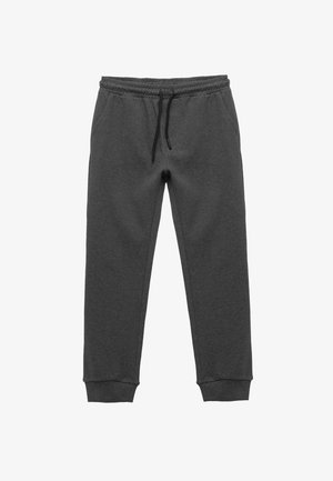 Graue Jogginghosen aus weichem Material, mit einem elastischen Bund und verstellbarem Kordelzug, Seitentaschen und gerippten Bündchen.