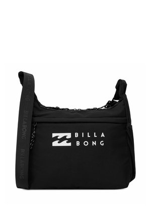 Sac bandoulière noir avec sangle réglable, arborant le logo Billabong blanc et un motif vague sur la poche avant.