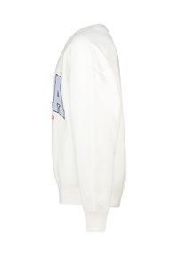 Felpa bianca con collo rotondo, caratterizzata da lettere azzurre "A" e dettagli rossi. Realizzata in materiale morbido con polsini e orlo a coste.