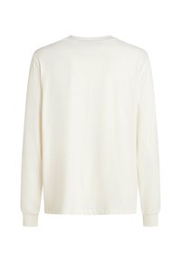 Maglia a maniche lunghe con colletto rotondo in bianco sporco, realizzata in cotone morbido, con polsini a costine e una texture liscia. Design semplice senza motivi.