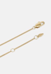 Collana in oro con chiusura a moschettone e hardware circolare. Presenta un design semplice ed elegante con una finitura liscia e lucida.