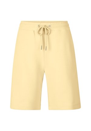 Yellow cotton shorts with an elastic waistband, adjustable drawstring, and a relaxed fit. Simple design with no visible patterns or accents.