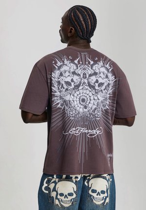 Ed Hardy, MENS WEBBED SKULL GRAPHIC RELAXED T-SHIRT - T-shirt imprimé - brown