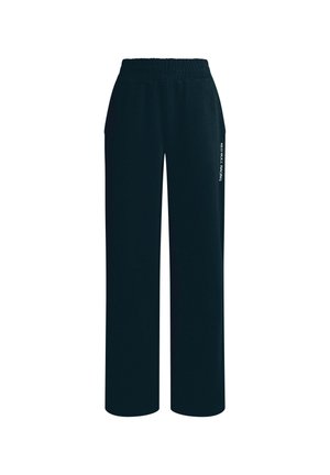 Pantaloni della tuta neri a gamba larga con vita elastica, tasche laterali e logo "RED BULL RACING" stampato in bianco sulla gamba sinistra.