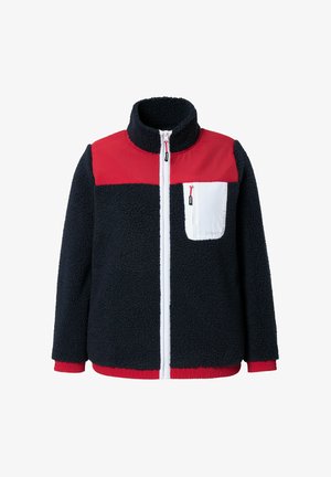 Kurtka polarowa z wysokim kołnierzem, w granatowym kolorze korpusu, czerwonymi ramionami, białym zamkiem błyskawicznym i białą kieszenią na piersi. Posiada elastyczne mankiety i dół.