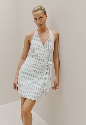 Next, TALL FIT - HALTER SCARF MINI SUMMER DRESS . - Vestito casual - white green stripe
