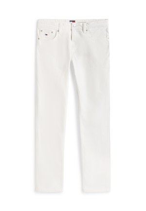 Witte slim-fit jeans met vijf zakken, knoop- en ritssluiting, en een klein Tommy Hilfiger-logo op het muntzakje.