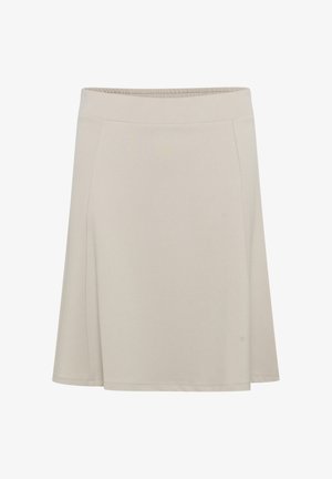 Beige A-line skirt with an elastic waistband; made of soft, smooth fabric. Features a clean, simple design without additional embellishments.