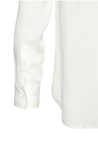 Weißes Langarmhemd aus glattem Stoff mit geknöpftem Manschette und leicht geschwungenem Saum. Es verfügt über einen klassischen Kragen und eine taillierte Passform.