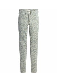 Jeans de mezclilla de un azul claro con un estampado floral y un ajuste slim. Con un diseño clásico de cinco bolsillos y una bragueta de botones.