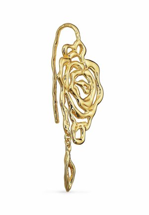 ROSE EARRING WITH LEAF DROP LEFT - Single earring - gold-plated silver