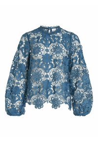 Vila Damen Oberteil Mit Spitze - Langarm Bluse Mit V-Ausschnitt Und Fütterung