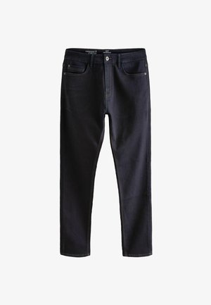 Jeans de mezclilla azul oscuro con un diseño de elasticidad cómoda, que cuentan con una cinturilla estándar, cinco bolsillos y detalles de costura en contraste.